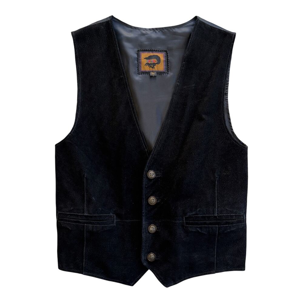 Fox Run Vintage Genuine Suede Leather Vest Black Button Front Size Large